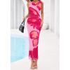 imageBTFBM Women Floral Cocktail Wedding Guest Dress Summer Spring 2026 Twist Strap Bodycon Mesh Beach Vacation Maxi DressesFloral Pink Rose Red