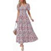 imageBTFBM Summer Maxi Dresses for Women Wedding Guest Spring Floral Boho Short Sleeve Smocked Beach Graduation Dress 2026Floral Beige Multi