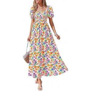 imageBTFBM Summer Maxi Dresses for Women Wedding Guest Spring Floral Boho Short Sleeve Smocked Beach Graduation Dress 2026Floral Light Green Multi
