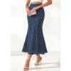 imageBTFBM Midi Skirts for Women 2026 Summer Spring Lightweight A Line High Waisted Wedding Guest Party Silk Long SkirtDot Navy White