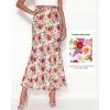 imageBTFBM Midi Skirts for Women 2026 Summer Spring Lightweight A Line High Waisted Wedding Guest Party Silk Long SkirtFloral White Multicolored