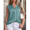 imageBTFBM Tank Tops for Women Summer 2026 Satin V Neck Pleated Sleeveless Silk Spring Work Blouse Business Casual OutfitsAqua Blue