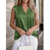 imageBTFBM Tank Tops for Women Summer 2026 Satin V Neck Pleated Sleeveless Silk Spring Work Blouse Business Casual OutfitsArmy Green