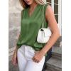 imageBTFBM Tank Tops for Women Summer 2026 Satin V Neck Pleated Sleeveless Silk Spring Work Blouse Business Casual OutfitsArmy Green