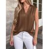 imageBTFBM Tank Tops for Women Summer 2026 Satin V Neck Pleated Sleeveless Silk Spring Work Blouse Business Casual OutfitsBrown
