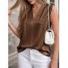 imageBTFBM Tank Tops for Women Summer 2026 Satin V Neck Pleated Sleeveless Silk Spring Work Blouse Business Casual OutfitsBrown
