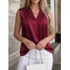 imageBTFBM Tank Tops for Women Summer 2026 Satin V Neck Pleated Sleeveless Silk Spring Work Blouse Business Casual OutfitsBurgundy