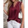 imageBTFBM Tank Tops for Women Summer 2026 Satin V Neck Pleated Sleeveless Silk Spring Work Blouse Business Casual OutfitsBurgundy