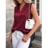 imageBTFBM Tank Tops for Women Summer 2026 Satin V Neck Pleated Sleeveless Silk Spring Work Blouse Business Casual OutfitsBurgundy