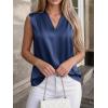 imageBTFBM Tank Tops for Women Summer 2026 Satin V Neck Pleated Sleeveless Silk Spring Work Blouse Business Casual OutfitsNavy