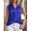 imageBTFBM Tank Tops for Women Summer 2026 Satin V Neck Pleated Sleeveless Silk Spring Work Blouse Business Casual OutfitsRoyal Blue