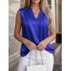 imageBTFBM Tank Tops for Women Summer 2026 Satin V Neck Pleated Sleeveless Silk Spring Work Blouse Business Casual OutfitsRoyal Blue