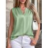imageBTFBM Tank Tops for Women Summer 2026 Satin V Neck Pleated Sleeveless Silk Spring Work Blouse Business Casual OutfitsSage Green