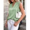 imageBTFBM Tank Tops for Women Summer 2026 Satin V Neck Pleated Sleeveless Silk Spring Work Blouse Business Casual OutfitsSage Green