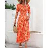 imageBTFBM Women Casual Summer Dresses 2026 Spring Crew Neck Ruffle Short Sleeve Smocked Floral Boho Flowy Maxi Dress ClothesBig Floral Orange