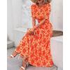 imageBTFBM Women Casual Summer Dresses 2026 Spring Crew Neck Ruffle Short Sleeve Smocked Floral Boho Flowy Maxi Dress ClothesBig Floral Orange