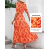 imageBTFBM Women Casual Summer Dresses 2026 Spring Crew Neck Ruffle Short Sleeve Smocked Floral Boho Flowy Maxi Dress ClothesBig Floral Orange