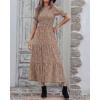 imageBTFBM Women Casual Summer Dresses 2026 Spring Crew Neck Ruffle Short Sleeve Smocked Floral Boho Flowy Maxi Dress ClothesDot Apricot Brown