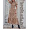 imageBTFBM Women Casual Summer Dresses 2026 Spring Crew Neck Ruffle Short Sleeve Smocked Floral Boho Flowy Maxi Dress ClothesDot Apricot Brown