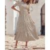 imageBTFBM Women Casual Summer Dresses 2026 Spring Crew Neck Ruffle Short Sleeve Smocked Floral Boho Flowy Maxi Dress ClothesDot Apricot Coffee