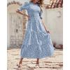 imageBTFBM Women Casual Summer Dresses 2026 Spring Crew Neck Ruffle Short Sleeve Smocked Floral Boho Flowy Maxi Dress ClothesDot Blue White