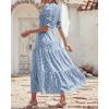 imageBTFBM Women Casual Summer Dresses 2026 Spring Crew Neck Ruffle Short Sleeve Smocked Floral Boho Flowy Maxi Dress ClothesDot Blue White