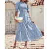 imageBTFBM Women Casual Summer Dresses 2026 Spring Crew Neck Ruffle Short Sleeve Smocked Floral Boho Flowy Maxi Dress ClothesDot Blue White