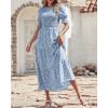 imageBTFBM Women Casual Summer Dresses 2026 Spring Crew Neck Ruffle Short Sleeve Smocked Floral Boho Flowy Maxi Dress ClothesDot Blue White