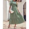 imageBTFBM Women Casual Summer Dresses 2026 Spring Crew Neck Ruffle Short Sleeve Smocked Floral Boho Flowy Maxi Dress ClothesDot Green White