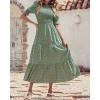 imageBTFBM Women Casual Summer Dresses 2026 Spring Crew Neck Ruffle Short Sleeve Smocked Floral Boho Flowy Maxi Dress ClothesDot Green White