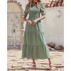 imageBTFBM Women Casual Summer Dresses 2026 Spring Crew Neck Ruffle Short Sleeve Smocked Floral Boho Flowy Maxi Dress ClothesDot Green White