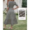 imageBTFBM Women Casual Summer Dresses 2026 Spring Crew Neck Ruffle Short Sleeve Smocked Floral Boho Flowy Maxi Dress ClothesFloral Black Apricot