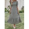 imageBTFBM Women Casual Summer Dresses 2026 Spring Crew Neck Ruffle Short Sleeve Smocked Floral Boho Flowy Maxi Dress ClothesFloral Black Apricot