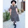 imageBTFBM Women Casual Summer Dresses 2026 Spring Crew Neck Ruffle Short Sleeve Smocked Floral Boho Flowy Maxi Dress ClothesFloral Black White