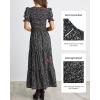imageBTFBM Women Casual Summer Dresses 2026 Spring Crew Neck Ruffle Short Sleeve Smocked Floral Boho Flowy Maxi Dress ClothesFloral Black White