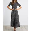 imageBTFBM Women Casual Summer Dresses 2026 Spring Crew Neck Ruffle Short Sleeve Smocked Floral Boho Flowy Maxi Dress ClothesFloral Black White