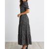 imageBTFBM Women Casual Summer Dresses 2026 Spring Crew Neck Ruffle Short Sleeve Smocked Floral Boho Flowy Maxi Dress ClothesFloral Black White
