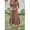 imageBTFBM Women Casual Summer Dresses 2026 Spring Crew Neck Ruffle Short Sleeve Smocked Floral Boho Flowy Maxi Dress ClothesFloral Coffee White