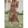 imageBTFBM Women Casual Summer Dresses 2026 Spring Crew Neck Ruffle Short Sleeve Smocked Floral Boho Flowy Maxi Dress ClothesFloral Coffee White