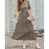 imageBTFBM Women Casual Summer Dresses 2026 Spring Crew Neck Ruffle Short Sleeve Smocked Floral Boho Flowy Maxi Dress ClothesFloral Green