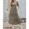 imageBTFBM Women Casual Summer Dresses 2026 Spring Crew Neck Ruffle Short Sleeve Smocked Floral Boho Flowy Maxi Dress ClothesFloral Green