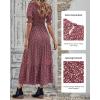imageBTFBM Women Casual Summer Dresses 2026 Spring Crew Neck Ruffle Short Sleeve Smocked Floral Boho Flowy Maxi Dress ClothesFloral Wine Red White