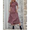 imageBTFBM Women Casual Summer Dresses 2026 Spring Crew Neck Ruffle Short Sleeve Smocked Floral Boho Flowy Maxi Dress ClothesFloral Wine Red White