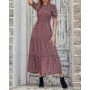 imageBTFBM Women Casual Summer Dresses 2026 Spring Crew Neck Ruffle Short Sleeve Smocked Floral Boho Flowy Maxi Dress ClothesFloral Wine Red White