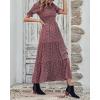imageBTFBM Women Casual Summer Dresses 2026 Spring Crew Neck Ruffle Short Sleeve Smocked Floral Boho Flowy Maxi Dress ClothesFloral Wine Red White