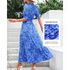 imageBTFBM Women Casual Summer Dresses 2026 Spring Crew Neck Ruffle Short Sleeve Smocked Floral Boho Flowy Maxi Dress ClothesPrint Blue