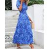 imageBTFBM Women Casual Summer Dresses 2026 Spring Crew Neck Ruffle Short Sleeve Smocked Floral Boho Flowy Maxi Dress ClothesPrint Blue
