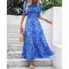 imageBTFBM Women Casual Summer Dresses 2026 Spring Crew Neck Ruffle Short Sleeve Smocked Floral Boho Flowy Maxi Dress ClothesPrint Blue