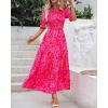imageBTFBM Women Casual Summer Dresses 2026 Spring Crew Neck Ruffle Short Sleeve Smocked Floral Boho Flowy Maxi Dress ClothesPrint Rose Red