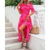 imageBTFBM Women Casual Summer Dresses 2026 Spring Crew Neck Ruffle Short Sleeve Smocked Floral Boho Flowy Maxi Dress ClothesPrint Rose Red